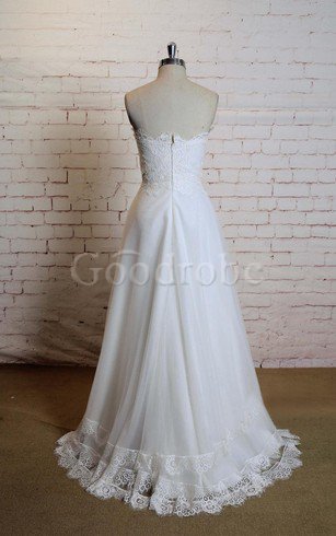 Robe de mariée naturel ligne a avec décoration dentelle de traîne courte manche nulle