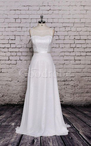 Robe de mariée naturel manche nulle a-ligne avec chiffon ceinture