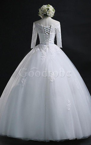 Robe de mariée longue en dentelle appliques textile en tulle ceinture