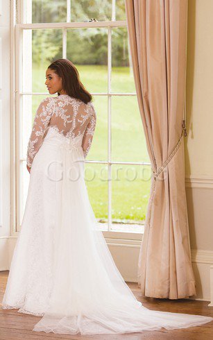 Robe de mariée facile distinguee v encolure de traîne moyenne avec décoration dentelle