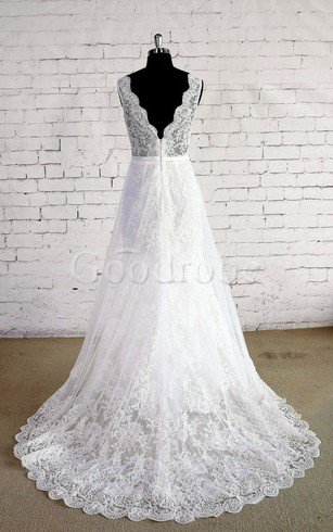 Robe de mariée attirent distinguee fermeutre eclair ligne a de col entaillé