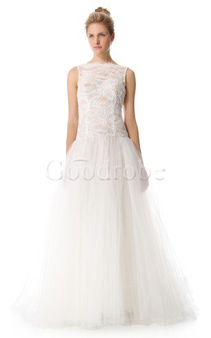 Robe de mariée naturel longue avec décoration dentelle en organza fermeutre eclair