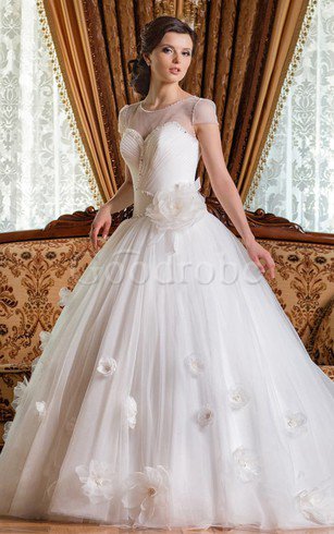 Robe de mariée naturel de mode de bal croisade jusqu'au sol avec manche courte