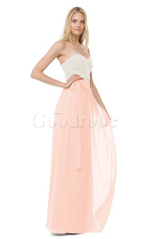 Robe demoiselle d'honneur longue de col en cœur en chiffon avec nœud ceinture