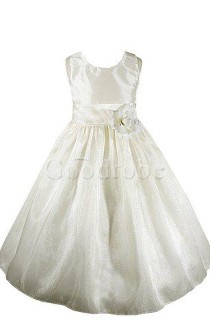 Robe de cortège enfant avec fleurs encolure ronde avec sans manches a-ligne