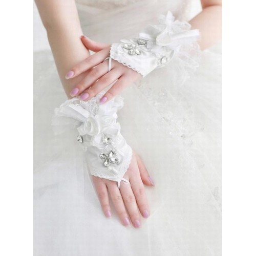 Dentelle avec cristal blanc gants de mariée de luxe avant-gardiste
