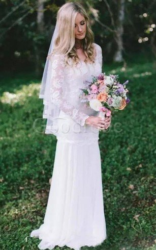Robe de mariée classique attirent longue en dentelle avec manche longue