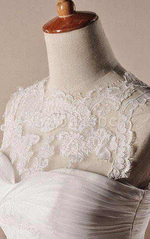 Robe de mariée encolure ronde de mode de bal brodé epaule nue de traîne courte
