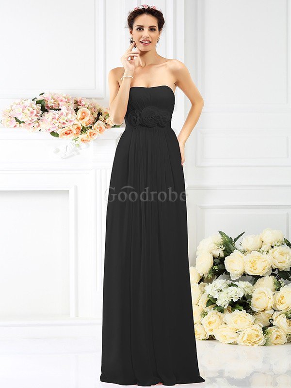 Robe demoiselle d'honneur longue en chiffon de princesse manche nulle de bustier