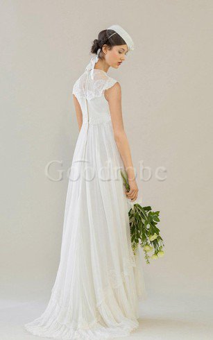 Robe de mariée vintage ligne a de col haut avec décoration dentelle fermeutre eclair