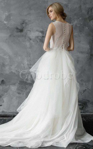 Robe de mariée facile textile en tulle a-ligne manche nulle avec perle