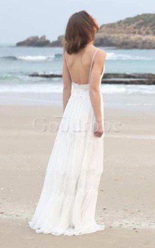 Robe de mariée manche nulle de traîne courte avec chiffon au bord de la mer sans dos