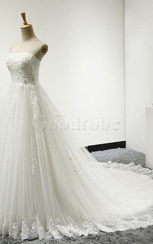Robe de mariée avec sans manches avec décoration dentelle en tulle de bustier cordon