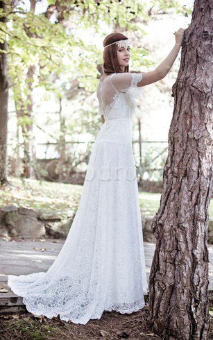 Robe de mariée intemporel avec zip avec manche courte avec décoration dentelle ligne a
