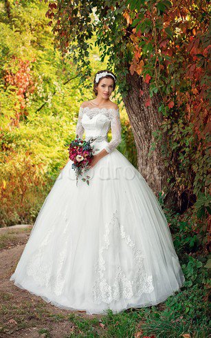 Robe de mariée romantique distinguee de traîne courte de col entaillé de mode de bal