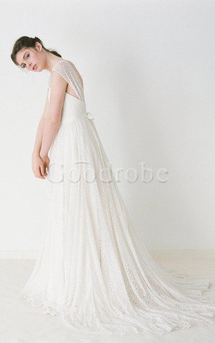 Robe de mariée v encolure avec lacets a plage avec manche épeules enveloppants ligne a