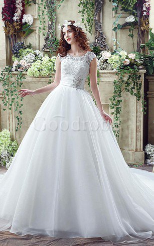 Robe de mariée charmeuse longue modeste ligne a avec perle