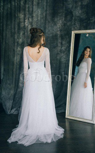 Robe de mariée plissé romantique en tulle de traîne courte avec manche longue
