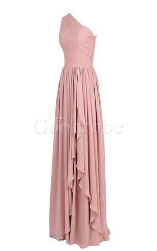 Robe demoiselle d'honneur naturel avec zip avec fronce avec chiffon a-ligne