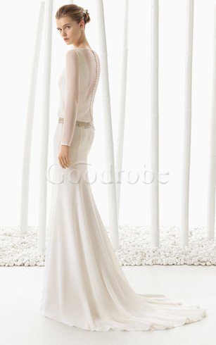 Robe de mariée humble avec perle en forme avec manche longue a plage
