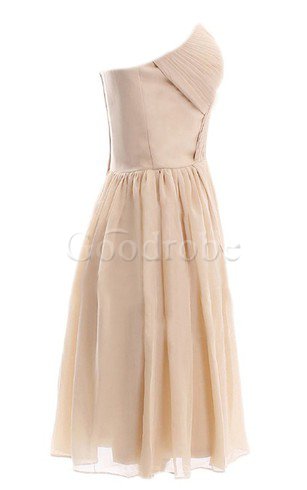 Robe demoiselle d'honneur naturel courte fermeutre eclair manche nulle en chiffon