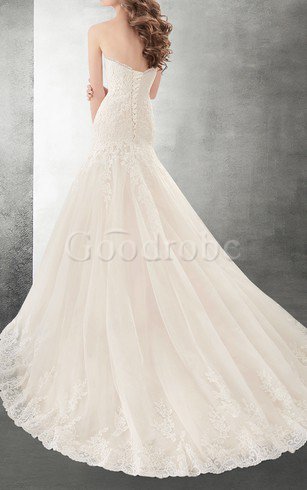 Robe de mariée sexy de col en cœur avec sans manches ligne a avec décoration dentelle