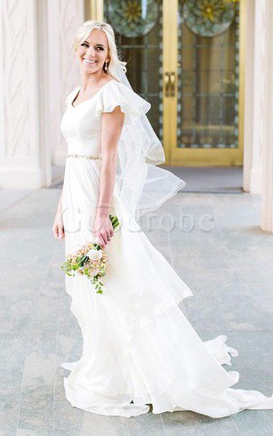Robe de mariée simple romantique moderne modeste avec manche courte