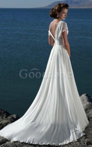 Robe de mariée avec manche courte multi couche fermeutre eclair avec ruban a plage