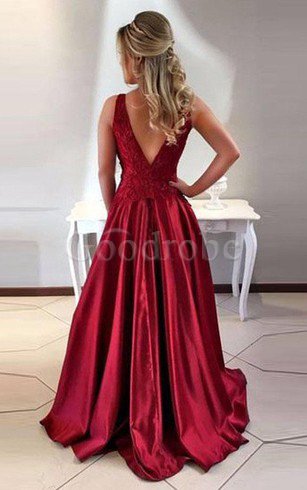 Robe de bal attirent en satin avec sans manches de traîne courte col ras du cou