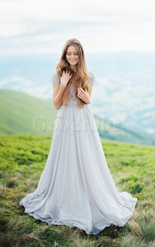 Robe de mariée avec fleurs avec chiffon de col en v avec manche courte de traîne courte