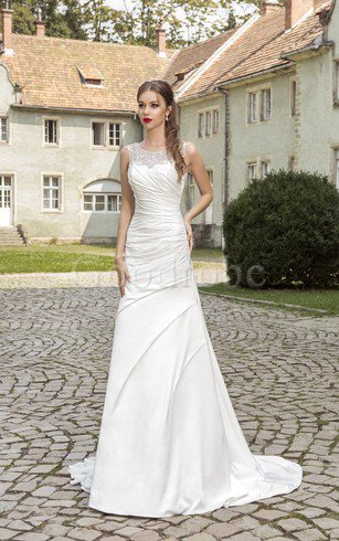 Robe de mariée naturel vintage maillot de traîne moyenne avec cristal