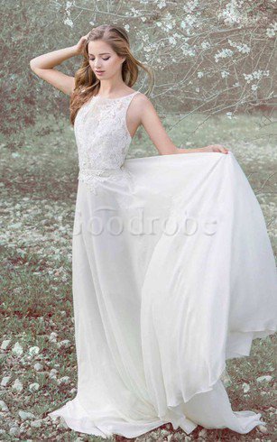Robe de mariée classique de traîne courte a-ligne en dentelle avec sans manches