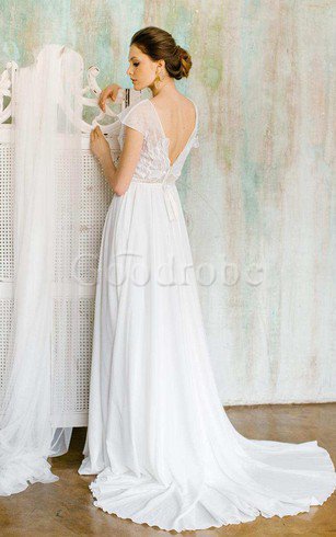 Robe de mariée nature textile en tulle avec chiffon avec manche courte v col profonde
