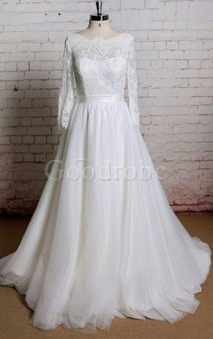 Robe de mariée naturel distinguee trou de serrure de traîne moyenne textile en tulle