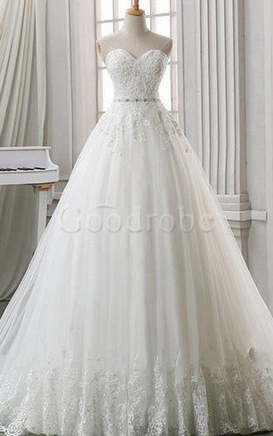 Robe de mariée appliques ligne a en organza en dentelle ceinture haut