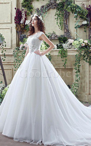 Robe de mariée charmeuse longue modeste ligne a avec perle