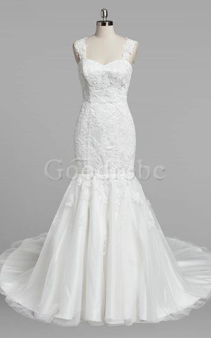 Robe de mariée luxueux de sirène de traîne moyenne v encolure fermeutre eclair