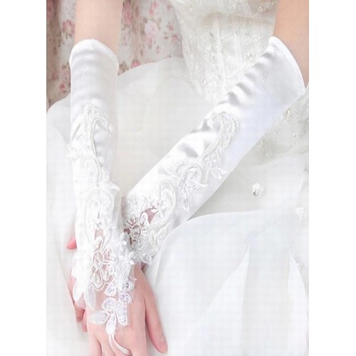 Plus récent satin blanc application gants de mariée élégante