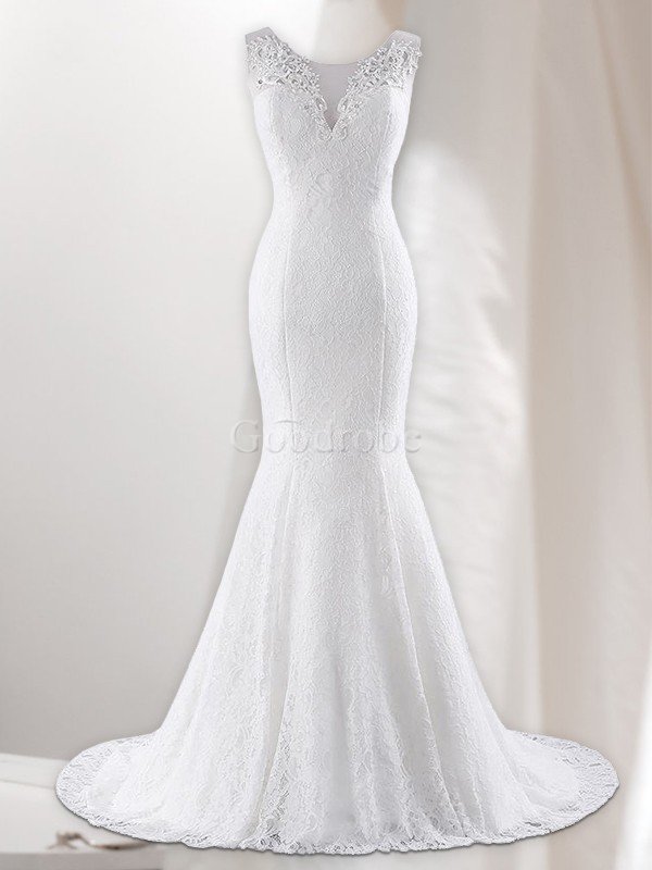 Robe de mariée de col en v avec décoration dentelle cordon avant-gardiste naturel