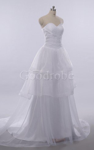 Robe de mariée plissé col en forme de cœur avec lacets avec gradins avec sans manches