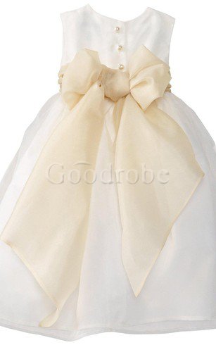 Robe de cortège enfant avec sans manches en tulle avec zip avec nœud encolure ronde