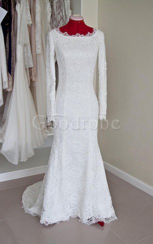 Robe de mariée discrete distinguee de sirène avec décoration dentelle avec zip