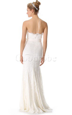 Robe de mariée naturel longue en dentelle manche nulle avec nœud