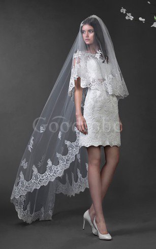 Robe de mariée naturel courte jusqu'au sol decoration en fleur de traîne mi-longue