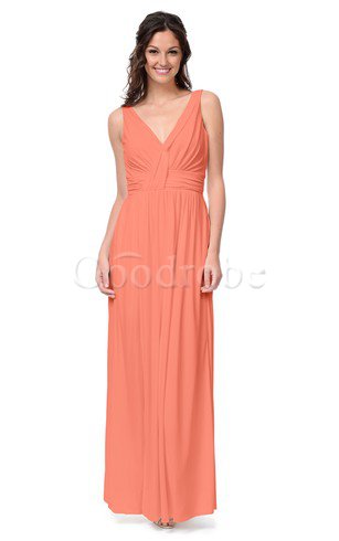 Robe demoiselle d'honneur longue v encolure en chiffon manche nulle