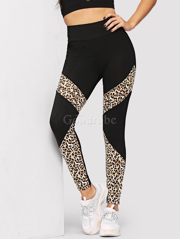 Legging avec imprimé bande et large léopard