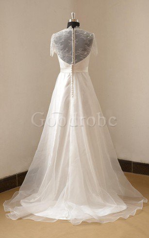Robe de mariée naturel v encolure avec décoration dentelle ligne a avec perle