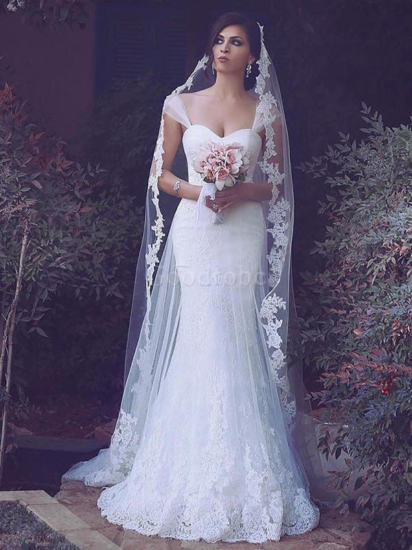 Robe de mariée naturel de sirène avec sans manches de traîne courte en tulle