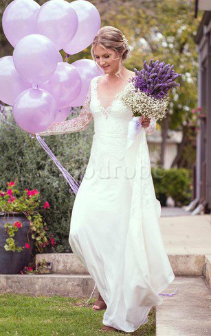 Robe de mariée sans dos avec chiffon v encolure en dentelle encolure ronde