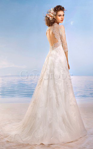 Robe de mariée discrete romantique v encolure appliques de col entaillé